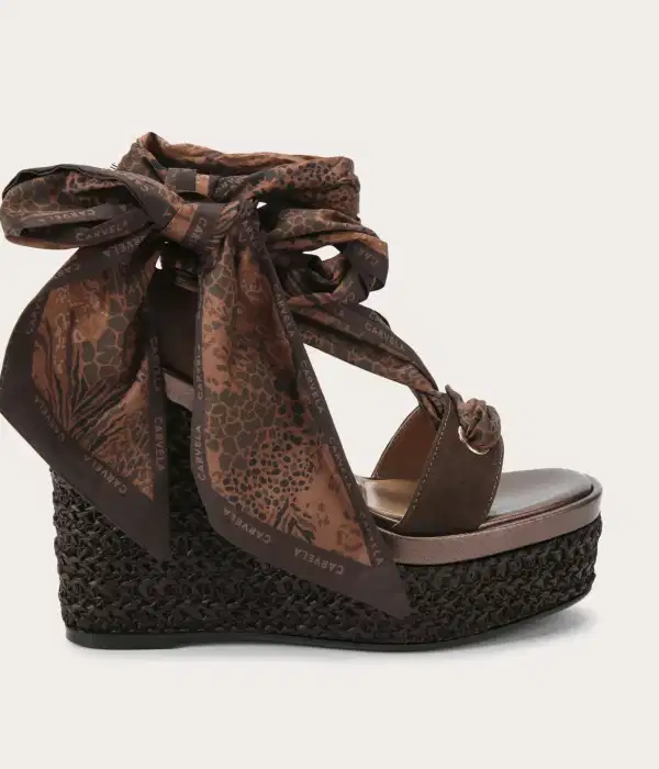 Sorrento Brown Scarf Wedge Heel - Shoes