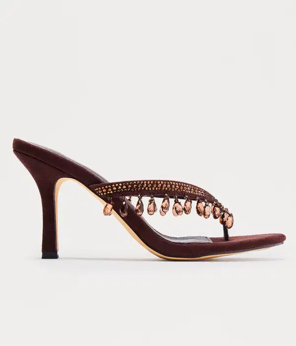 Sensation Jewel Chocolate Thong Heels - Shoes