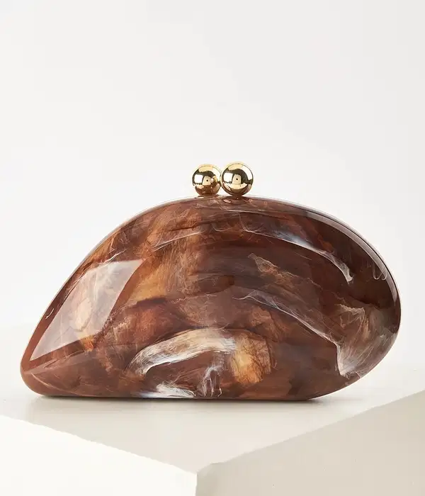 Brown Marble Acrylic Clutch - Purses
