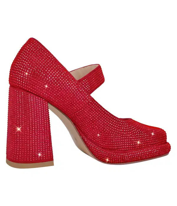 Red Rhinestone Mary Jane Pumps - Shoes