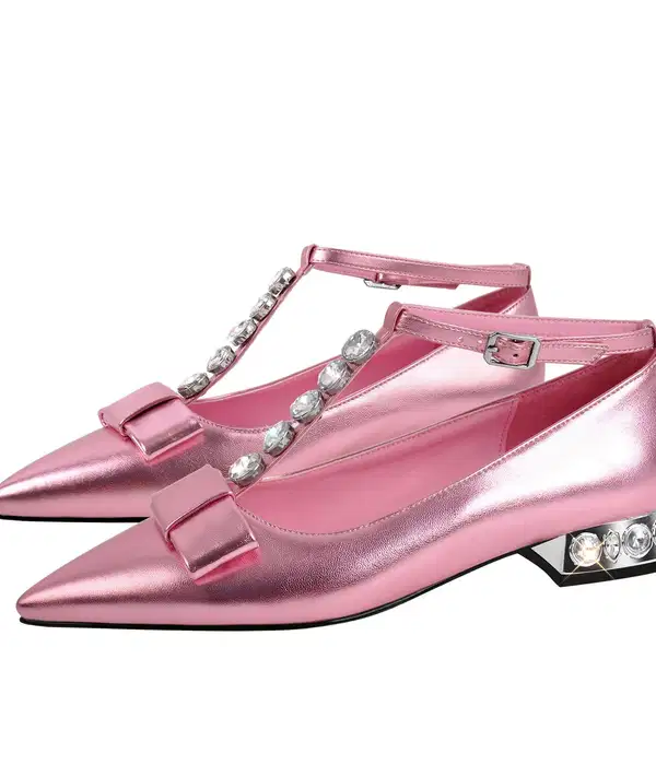 Rhinestone Pink Ankle Strap Flats - Shoes
