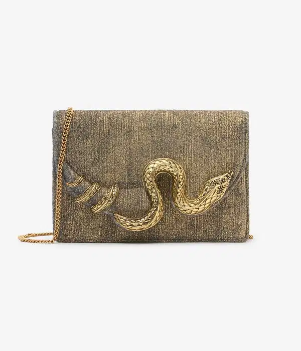 Golden Brushed Snake Motif Bag - Purses
