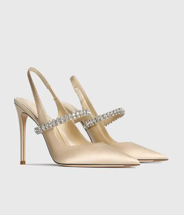 Satin Slingback Pumps In Champagne - Quinceañera Shoes