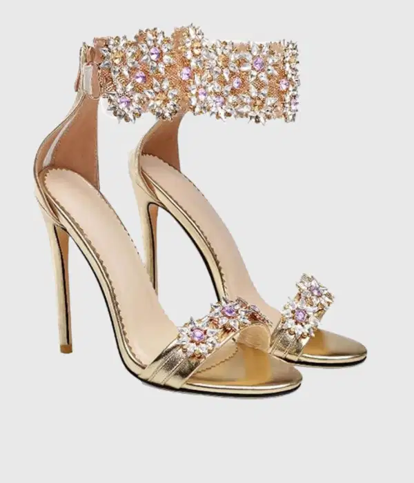Champagne Gold Crystal Flower Sandals - Shoes