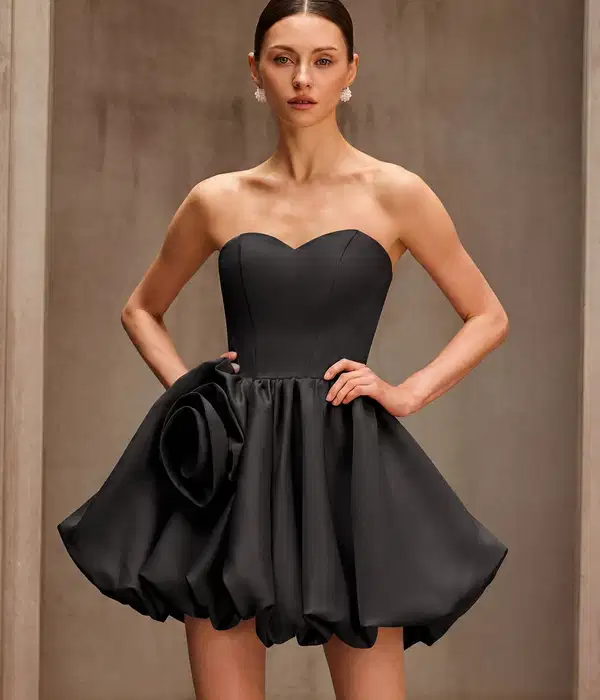 Clovia Strapless Flower Mini Dress In Black - Dresses