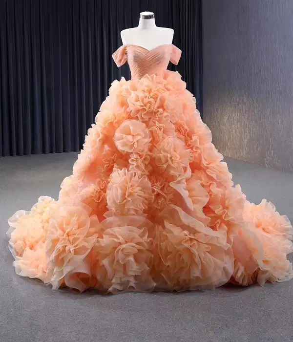 Orange Ruffles Tiered Sweet 15 Dress - Dresses