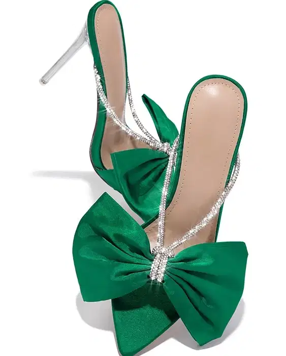 Green Rhinestone Mule Sandals - Shoes