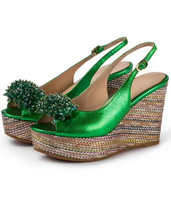 Green Beaded Party Wedges - Quinceañera Shoes