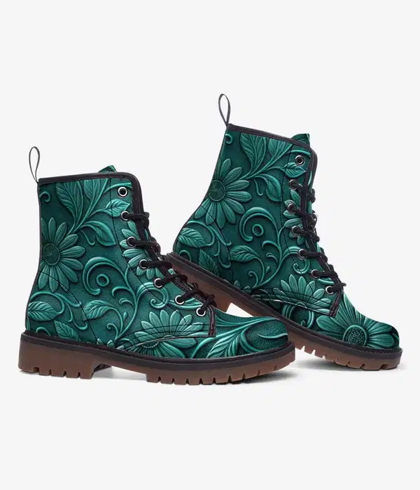 Emerald Floral Western Boots - Shoes