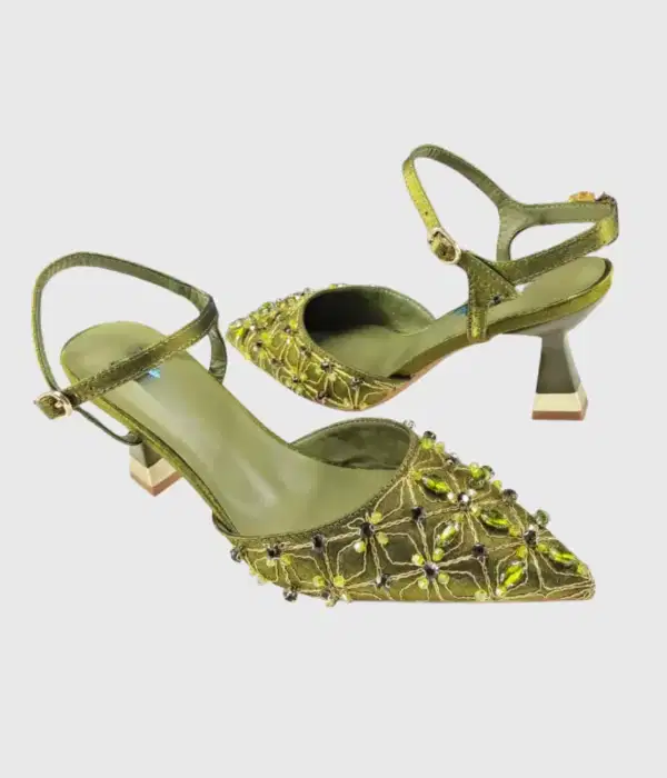 Olive Flora Rhinestone Pumps - Shoes