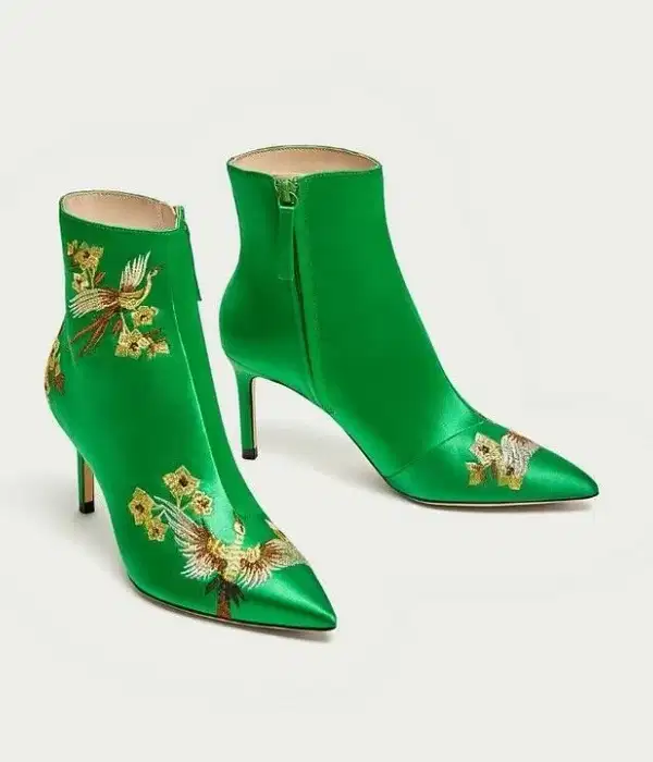 Green Satin Ankle Boots - Quinceañera Shoes