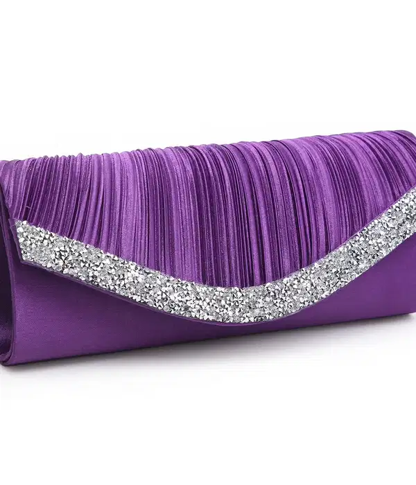 Purple Satin Evening Bag with Rhinestone Accents - Purses