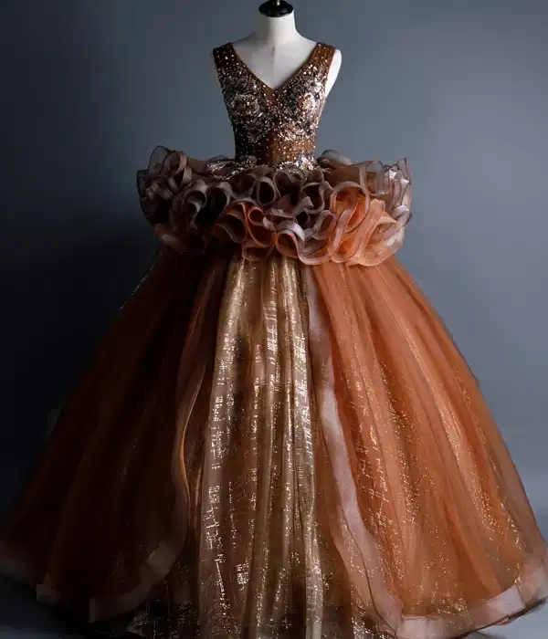 Coffee Tulle Sequins Quinceanera Dress - Dresses