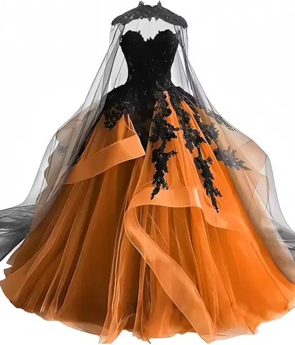 Orange and Black Butterfly Ball Gown - Dresses