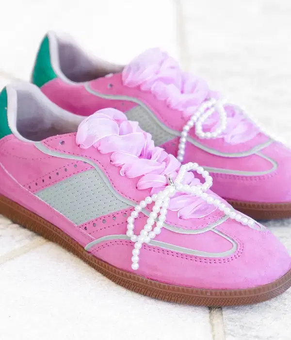 Shu Shop Lace Up Sneaker with Pearl Bow - Shoes