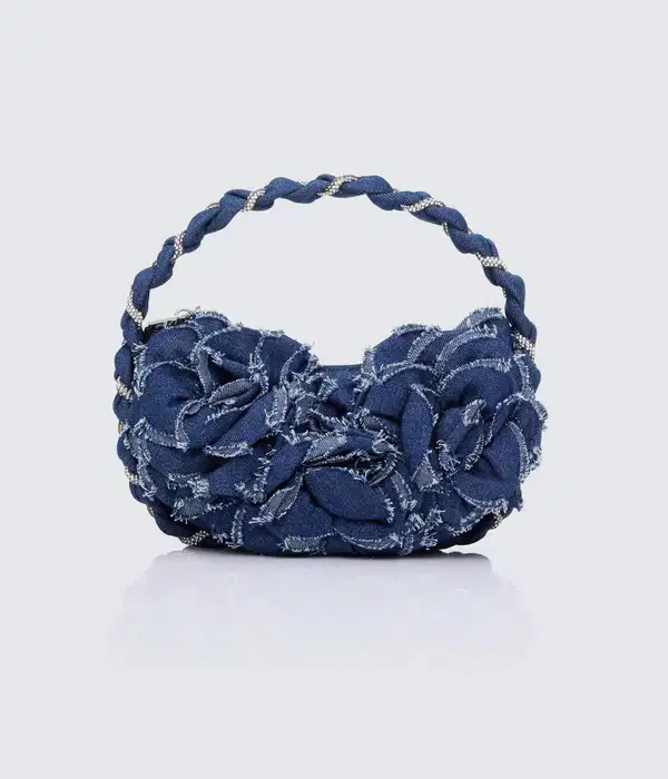 Ellen Blue Denim Grab Bag With Diamante - Purses