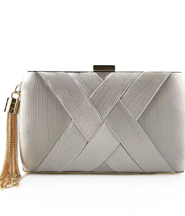 Bellavine Silver Satin Evening Clutch - Purses