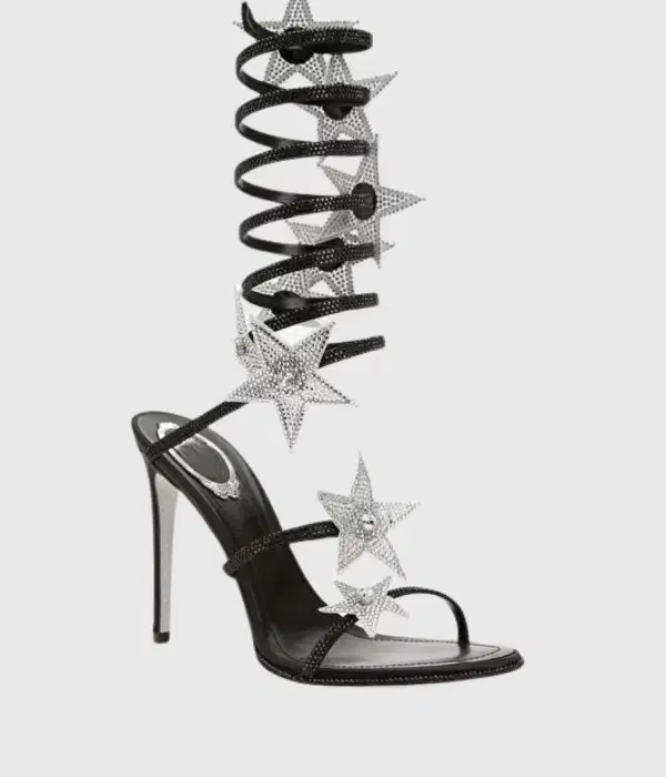 Elisa Star Knee High Black Snake Sandals - Shoes