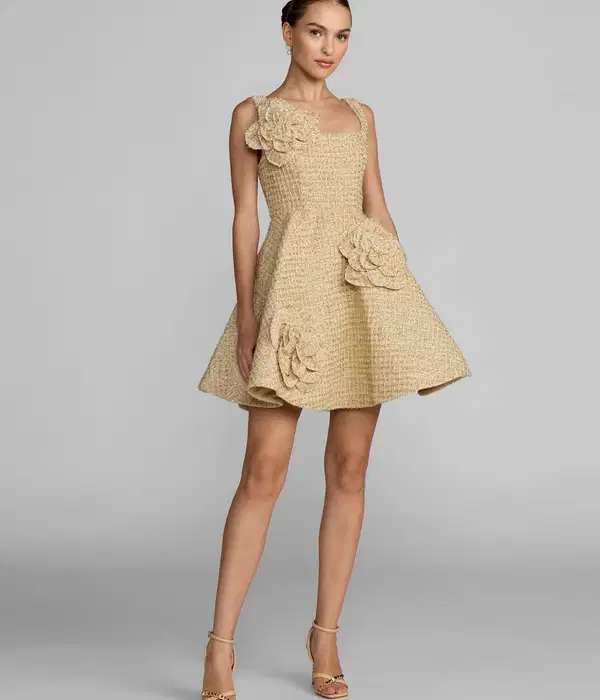 Boucle Floral Applique Mini Dress - Dresses