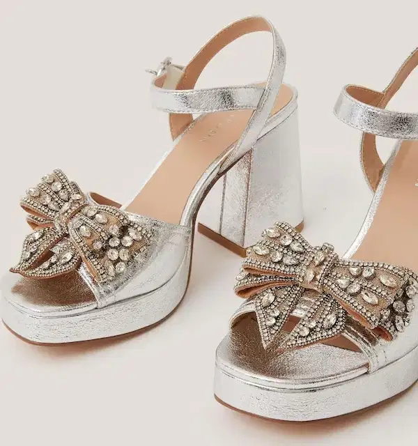 Monsoon Silver Arla Jewel Bow Platform Heels - Shoes
