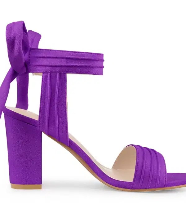 Dark Purple Chunky Heeled Sandals - Shoes