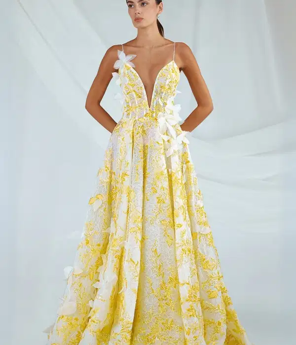 Yellow Lace Mis Quince Gown - Dresses