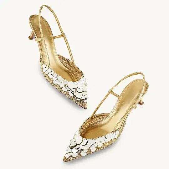 Chic Gold Mesh Slingback Kitten Heels - Shoes