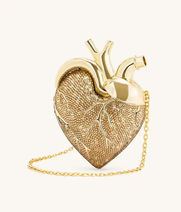 Crystal Heart Shaped Bag in Gold - Purses