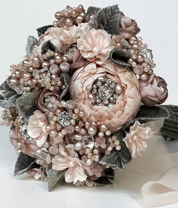 Blush Silk Flower Crystal and Pearl Bouquet - Ramos
