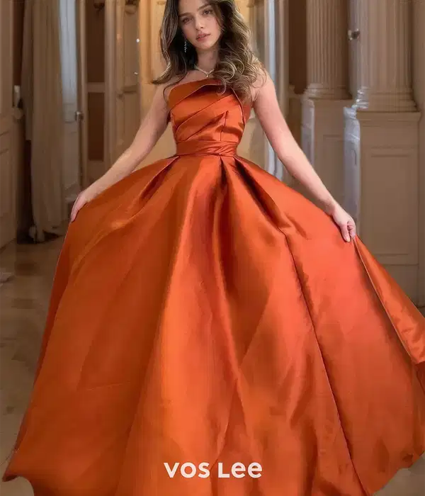 Luxury Orange Satin Formal Dress - Dresses