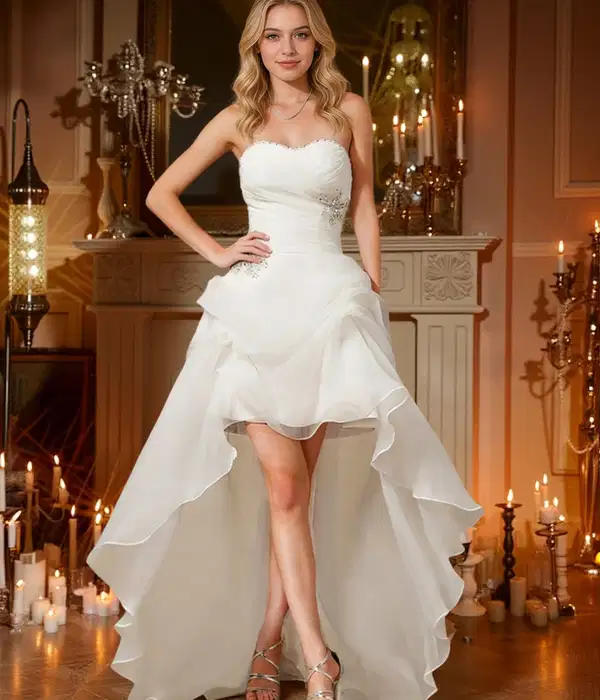 Cicinia White High Low Party Dress - Dresses