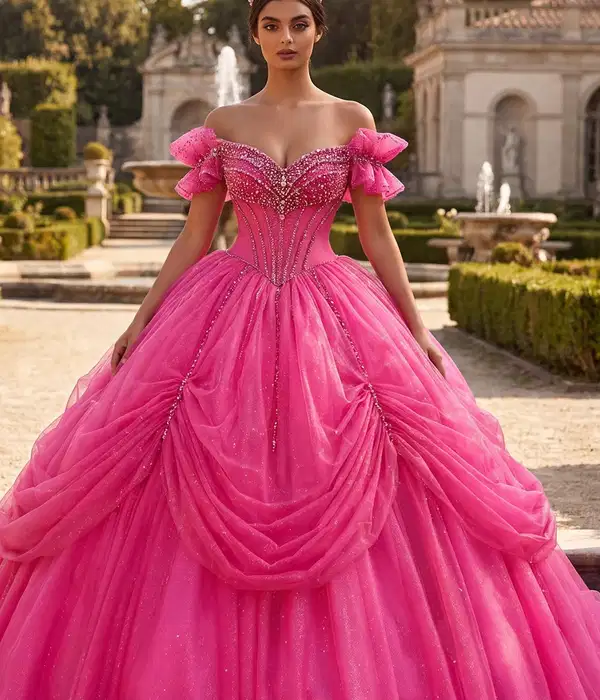 Sparkly Fuchsia Pink Princess Gown - Dresses