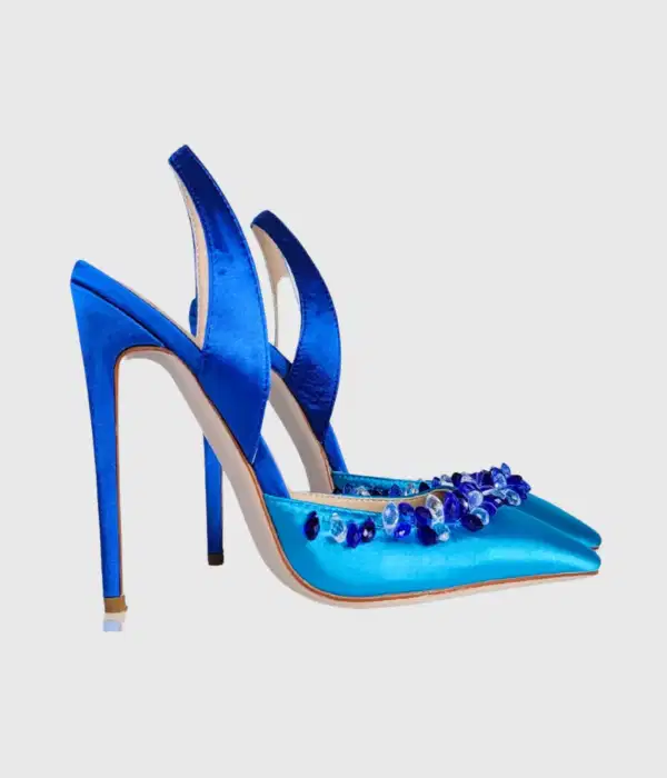 Irene Rhinestone Slingback Pumps In Blue - Shoes