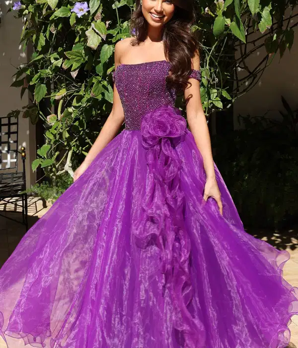 Off The Shoulder Purple Ball Gown - Dresses