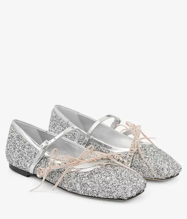 Silver Glitter Ballerina Flats - Shoes
