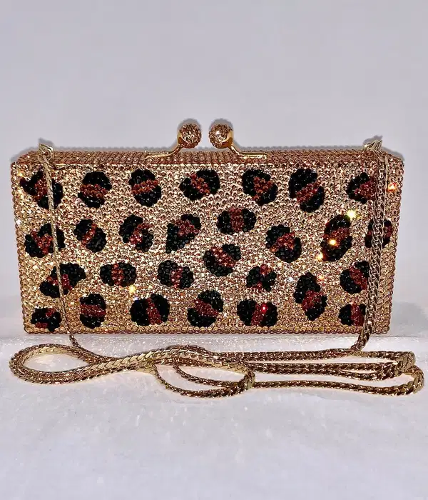 Leopard Crystal Evening Clutch - Purses