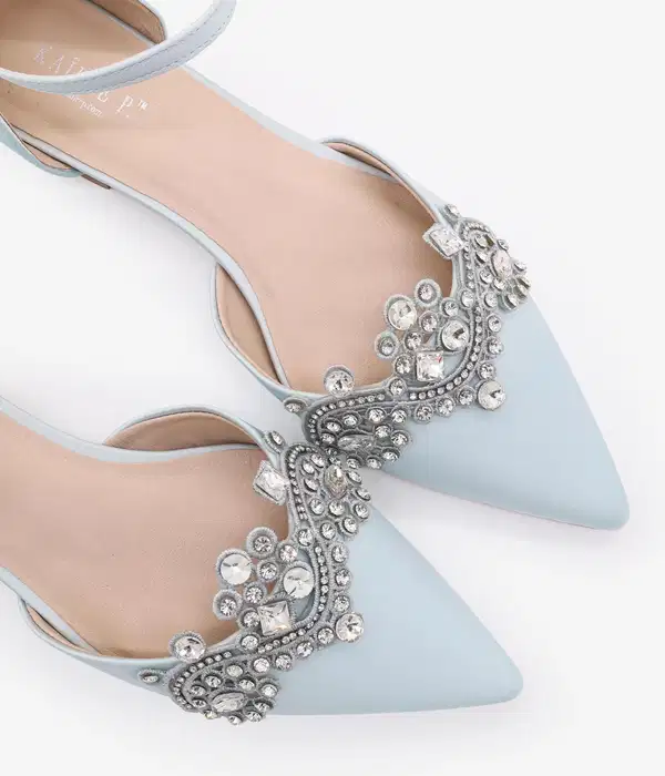 Light Blue Satin Pointy Toe Flats - Shoes