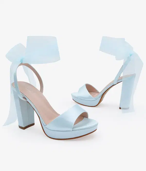Light Blue Satin Platform Sandals - Shoes