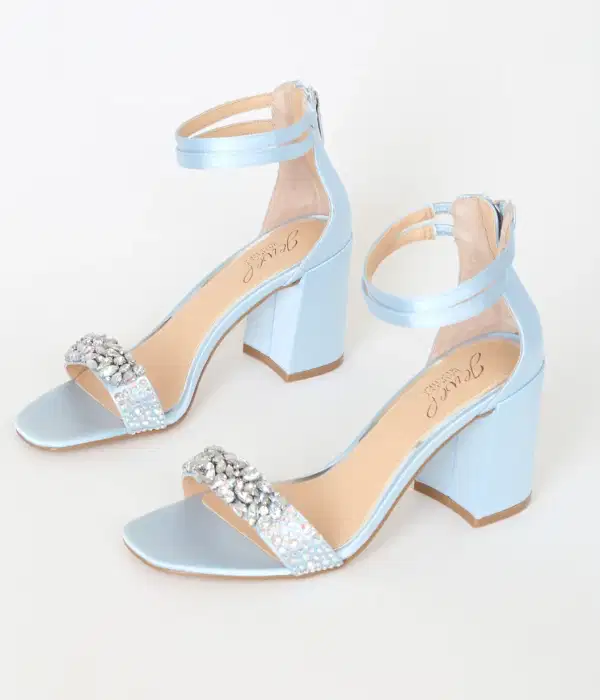 Light Blue Satin Rhinestone High Heel Sandals - Shoes