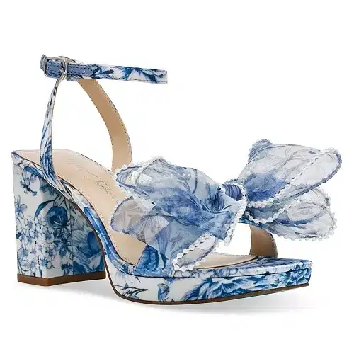 Floral Blue Bow Platform Dress Sandals - Shoes