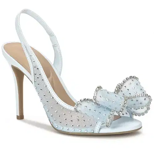 Sky Blue Embellished Mesh Sandals - Shoes