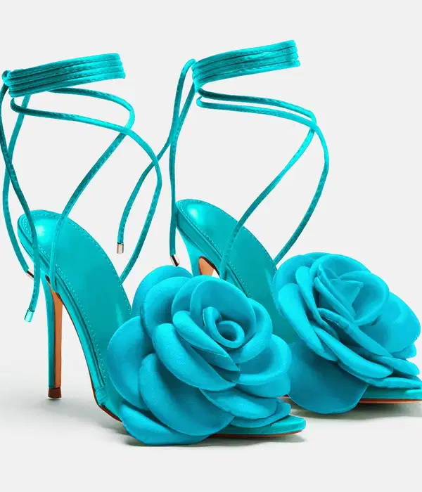 Blue Blooming Heeled Sandals - Shoes