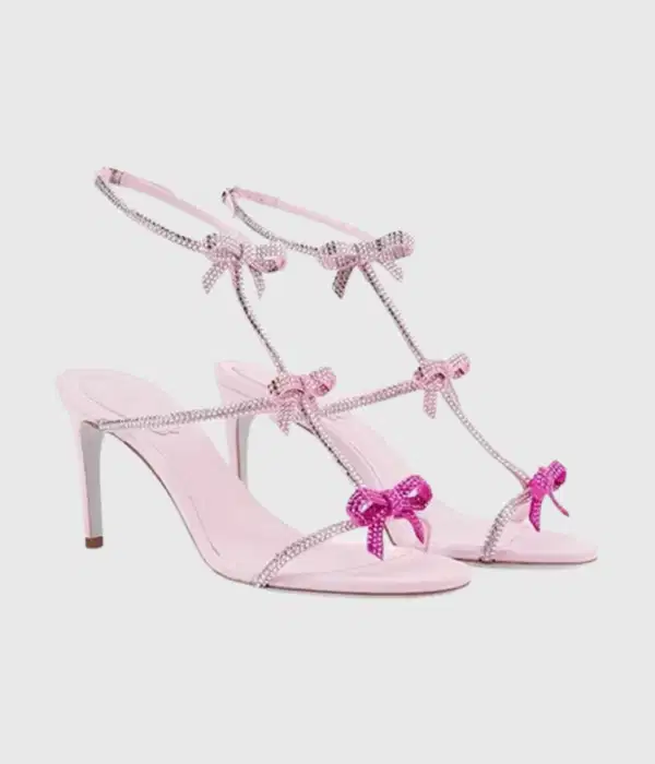 Ilaria Rhinestone Lilac Pink Bow Strap Sandals - Shoes