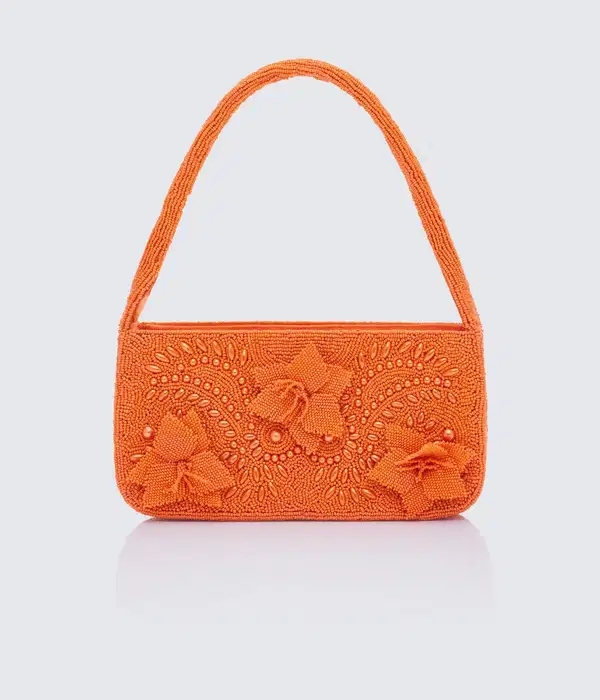 Mahira Orange Embellished Flower Bag - Purses
