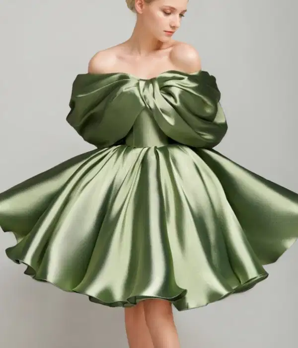 Olive Green Satin Mini Dress - Dresses