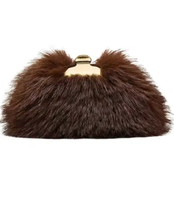 Faux Fur Glam Clutch Bag in Brown - Purses