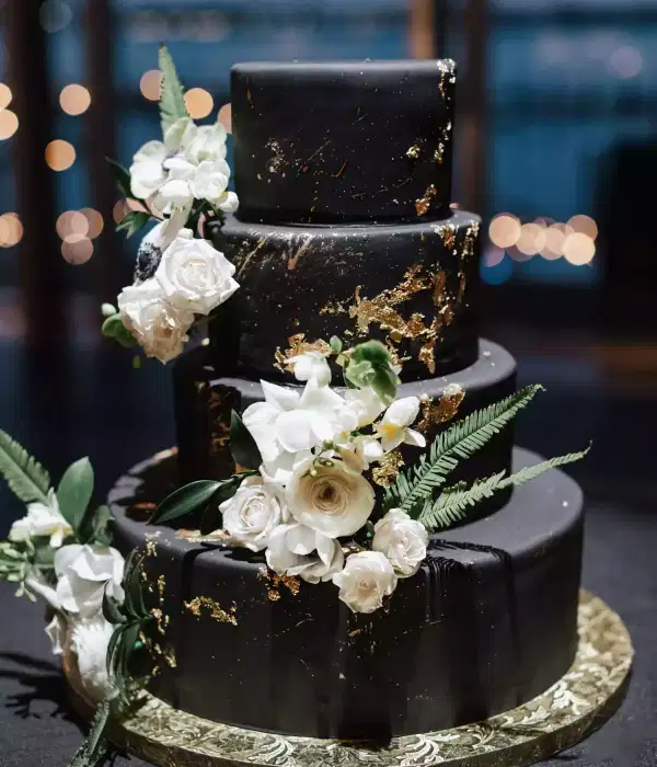 Black Tiered Cake - Quinceañera Cakes