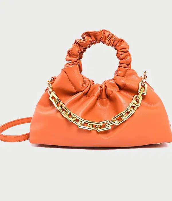 Orange Slouchy Bag with Chains - Purses