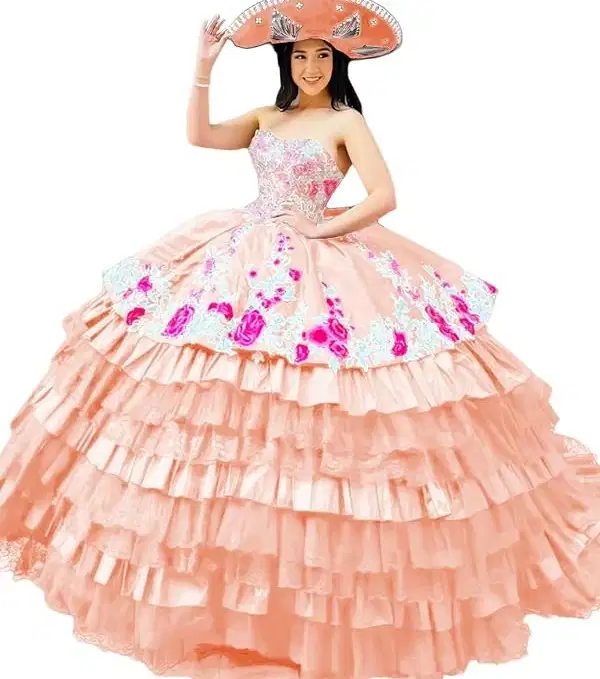 Pink Charro Ruffled Gown - Dresses