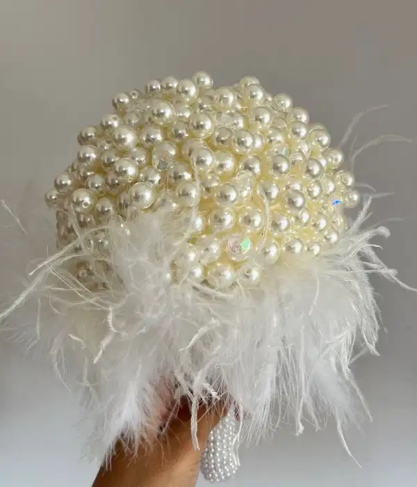 Handmade Ivory Pearl Feathered Bouquet - Ramos